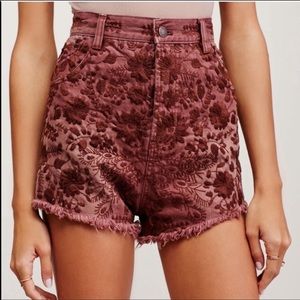 FREE PEOPLE Etienne fields floral embroidered high waisted shorts-Size:27
